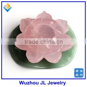 2015 Newest Rose Natural QUARTZ CRYSTAL Lotus Flower and Green Lotus Leaf Carved Healing thumbnail-1