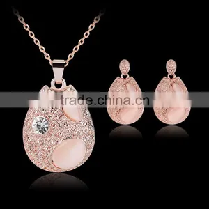 Lovely 18K Rose Gold Plated Opal Jewelry Fashion Necklace and Earring Set thumbnail-3