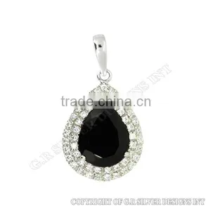 Black Onyx Pendant Sterling Silver,cz Pendants Wholesale,925 Silver Pendant Jewelry thumbnail-1