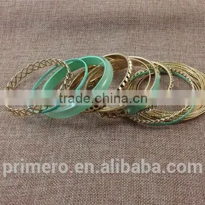 Handmade Gold Plated Multilayer Beads Chain Mix Bracelets Hard Plastic Bangles thumbnail-5