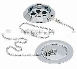 Classic Bathroom Drain and Overflow With Chain Plug Chrome Finish thumbnail-3