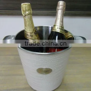 Metal Ice Bucket With Leather Cover thumbnail-1