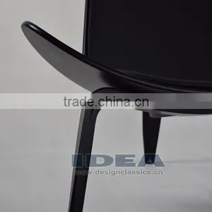 DC6018 Replica Hans Wegner Shell Chair - Black Shell/Black Leather Pad thumbnail-5