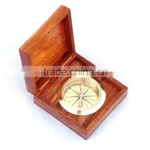 Stylish Compass Rose Solid Brass Captain's Desk Compass With Rosewood Box 13411 thumbnail-1