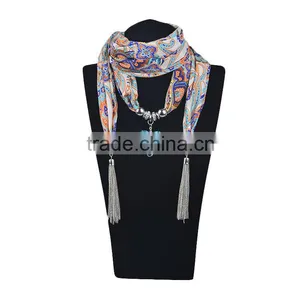 2016 New Products Color Silver Tone Heart Pendant Scarf Necklace thumbnail-1