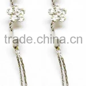 Fashion Earring With Bend Shaped Strio and Two Stones on End thumbnail-1