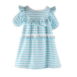 Wholesale Little Baby Girls Princess Fashion Dress Short Sleeves Ruffle Stripe Cotton Baby Girls Dress thumbnail-3