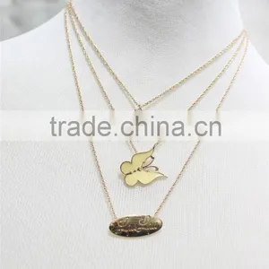 Gold Chain Layered Set Necklace W/Clear Teardrop Diamond Yellow Butterfly Metal Necklace 2016 Fashion Style Wholesale thumbnail-1