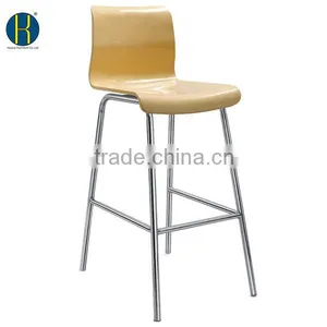 Cafe Bar Stools Chrome Frame Plywood Seat High Chair #HY3013 thumbnail-4