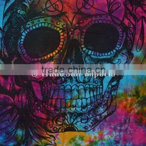 Hippie Twin Skull Tie & Dye Wall Art Boho Cotton Wall Hanging Home Decor Tapestry thumbnail-3