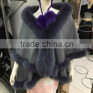 Winter Fashion Women Real Fox Fur With Cashmere Shawl thumbnail-1
