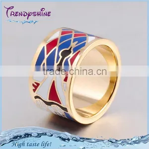 Unisex Wide Simple Stainless Steel Enamel Fancy Gold Ring Designs thumbnail-1
