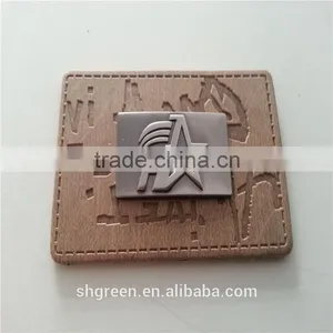Embossed Leather Patch With Metal Logo for Lady's Handbag thumbnail-1
