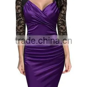 Women's Deep-V Neck Ruffles Floral Lace Fitted Retro Evening Pencil Dress thumbnail-3
