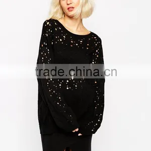 High Fashion Design Sexy Women Sweater Cheap Holey Jumper Sexy See Through Sweater thumbnail-1