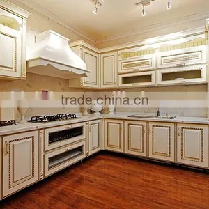 European Style Wooden Kitchen Cabinet, Hand Carved Wood Kitchen Furniture Set, Vintage Design Gilt Base Cabinet thumbnail-1