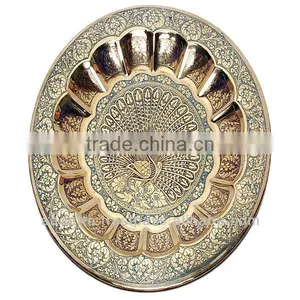 Large Wall Hanging Decorative Hand Painted Embossed Brass Plate thumbnail-1
