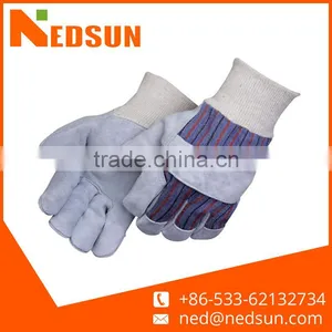 High Quality Knitting Cuff Full Palm Protective Leather Glove for Working thumbnail-1