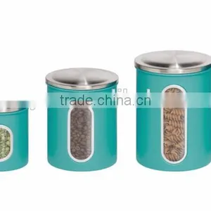 Blue 3-Piece Metal Nested Kitchen Canister Storage Set thumbnail-3