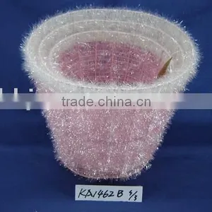 Round Pink Wool and Wire Storage Crap Basket thumbnail-1