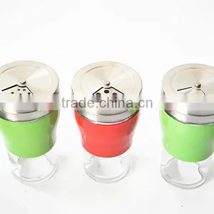 Colorful Glass Condiment Bottle With Rotating Hole Lid Metal Cover thumbnail-2