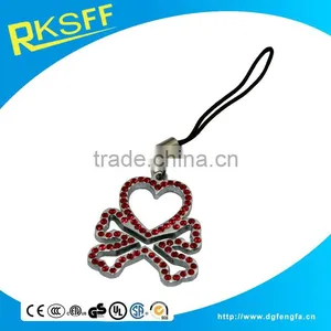 Skeleton Shaped Zinc Alloy Mobile Phone Strap With Different Diamond Color For Choose thumbnail-3