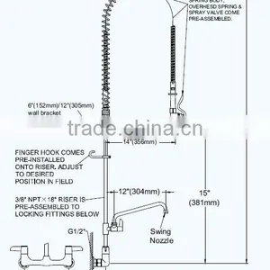 2016 8'' Wall Mounted Pre-rinse Unit With 12'' Swivel Spout&Wall Bracket,Tapered Thread Riser thumbnail-3