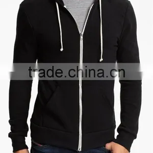 Mens 100% Cotton Pocket Customized Wholesale Plain Black Hoodie thumbnail-2