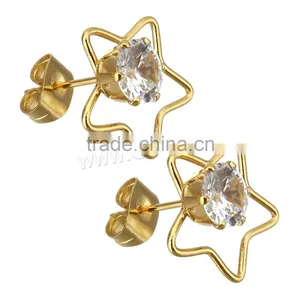 Made Stainless Steel Cubic Zirconia Star Diamond Stud Earring thumbnail-1