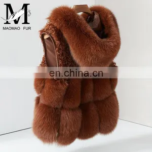 2017 New Fashion Real Fox Fur Geilt High Quality Fur Vest With Hood thumbnail-5