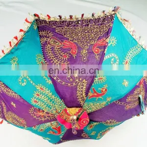 Rajasthani Vintage Cotton Parasol Indian Handmde Embroidered Umbrella thumbnail-1