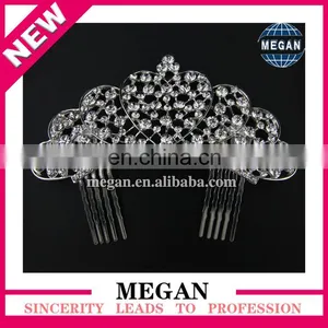 Elegant Big Crystal Crown Bridal Heart Rhinestone Tiara With Hair Comb thumbnail-1