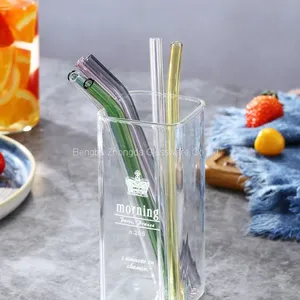 Recyclable Clear & Colored Customization 8mmx200mm Custom Logo Glass Drinking Straw Custom Glass Straw thumbnail-2