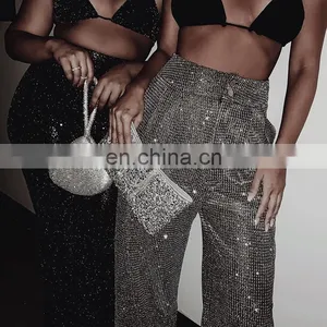 LAITE TR2016 Women Fashion Small Square Sequins Pants Ladies High Waist Bright Broad Foot Sexy Trousers Women Trousers thumbnail-5