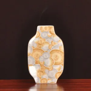 Hand Made Color Paint Jingdezhen Chinese Flat Square Yellow Ceramic Flower Vase For Study thumbnail-4