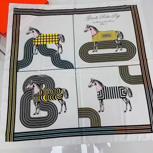 Fashion Horse Painting Squre Dress Silk Feels Soft Scarves Literature and Art Style High Quality 90*90CM thumbnail-2