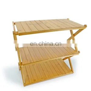 Custom Foldable 3 4 Tiers Bamboo Tiers Shoe Rack Shoe Shelf Storage Organizer Indoor Living Room thumbnail-1