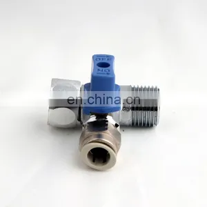 Brass 1/4 in Three-Way Ball Valve With Quick Connect and Adjustable Nut thumbnail-1
