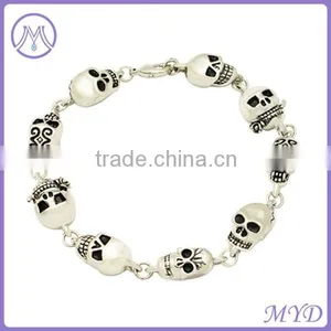 Antique Silver Plated Stainless Steel Mens Skull Bracelet thumbnail-1