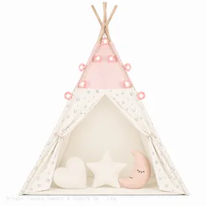 Teepee Tent for Kids, Foldable Play Tent With Pennant Banners & Led Lamp Light for Girls & Boys, Cozy Warm Reading Nook & Room Decor thumbnail-2