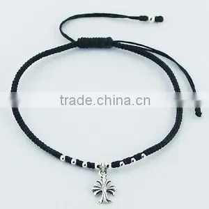 Casted Medieval Silver Cross Charm Macrame Bracelet thumbnail-1