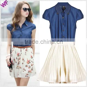 2015 High Fashion Denim Match Chiffon Dresses Chiffion Girls Denim Dress thumbnail-2