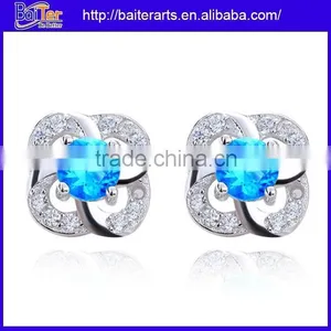 925 Sterling Silver Blue Opal Hoop Earrings Blue Topaz Earring thumbnail-5