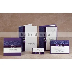 2016 Newmengxing Elegant and Vintage Purple Color Embosing Wedding Invitation Card, Purple Ribbon thumbnail-6