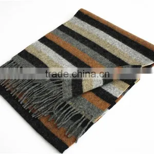 Colorful Stripe Pure Wool Scarf With Fringe thumbnail-3