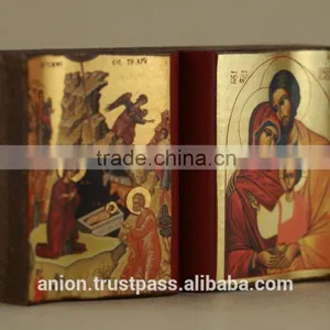 Greek & Russian Orthodox Wooden Icon. Bible Shape thumbnail-4