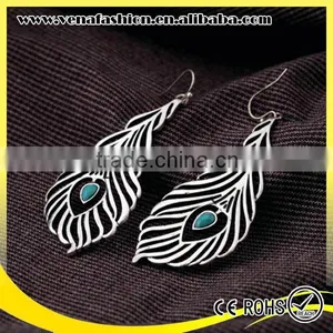 Industrial Jewelry Vintage Peacock Design Shaped Feather Earring thumbnail-2