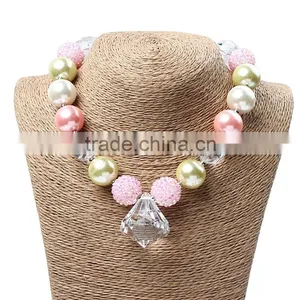 Newest Infant Girl Kids Necklace Bubble Gum Chunky Baby Necklace Wholesale Cheap Baby Girls Chunky Necklace With Pink Hairband thumbnail-4