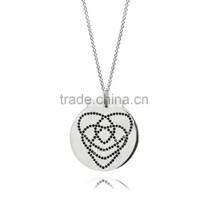 14k Silver Pendant With Genuine Jet Color Crystal Customize Design in Celtics '9' thumbnail-1