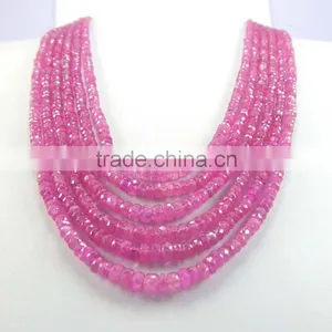 Natural Pink Sapphire Roundel Faceted Beads thumbnail-2